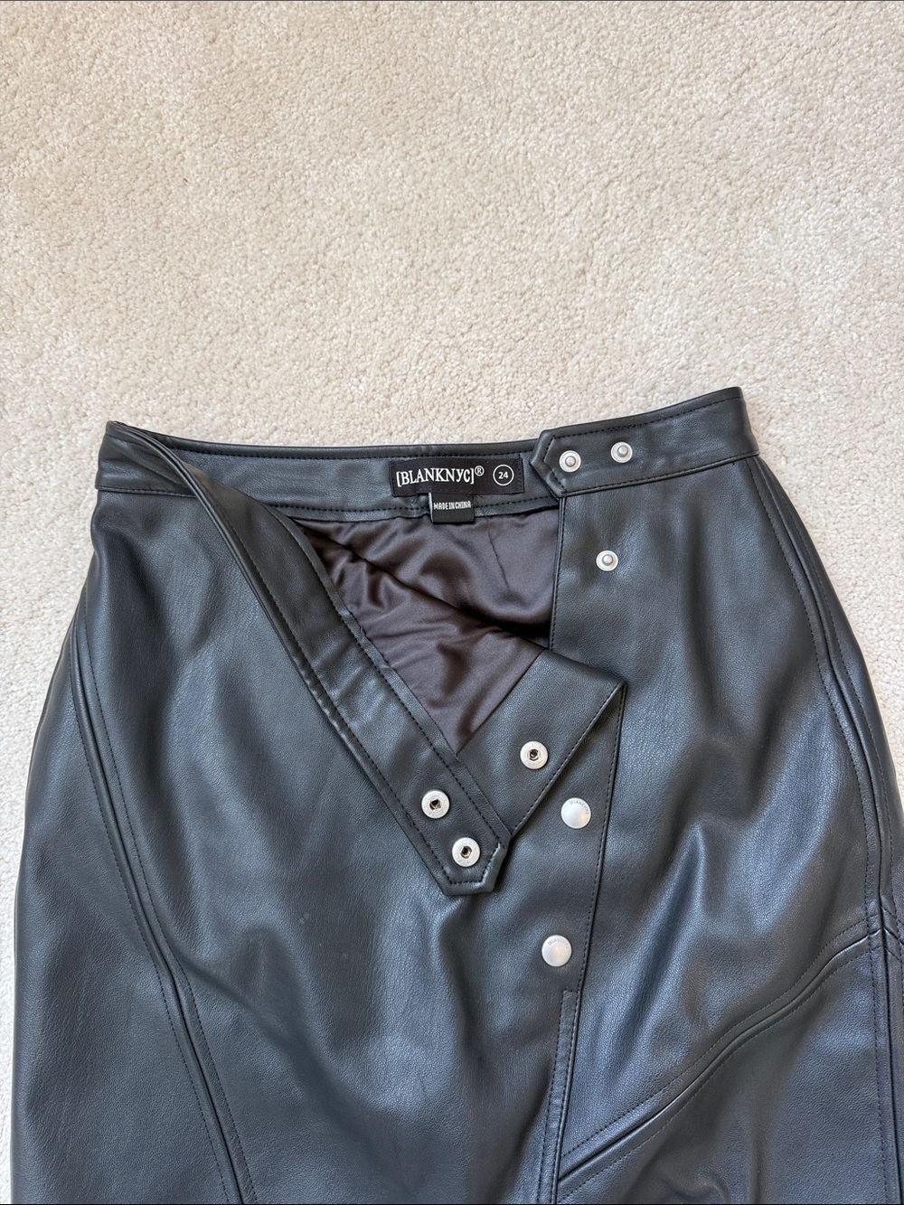 Blank NYC Black Faux Leather Snap-Front Mini Skirt - Picture 2 of 4